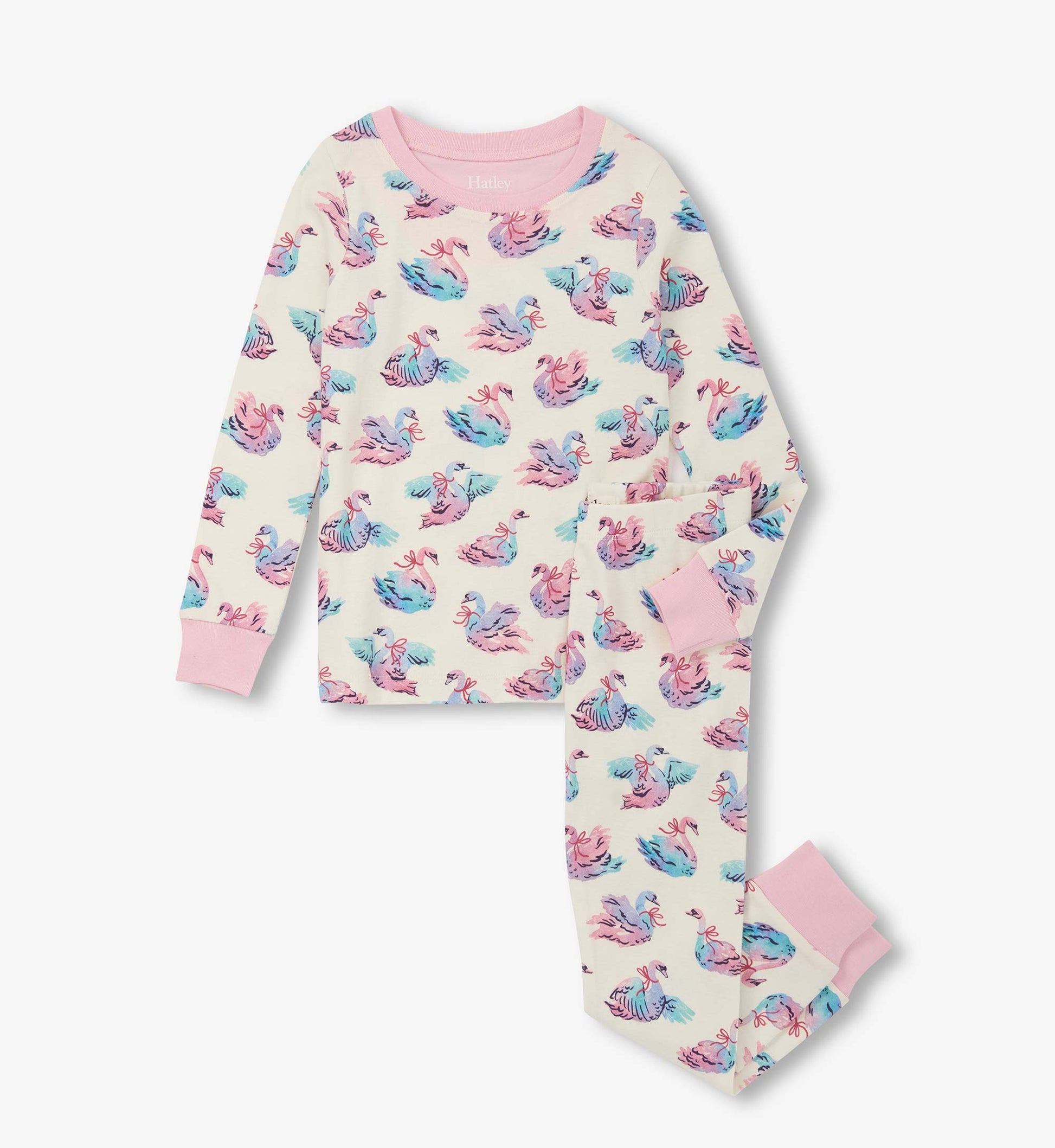 Girls Elegant Swans Cotton Pajama Set - Main Image