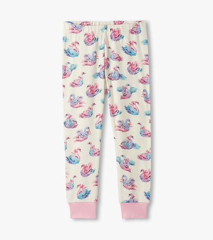 Girls Elegant Swans Cotton Pajama Set