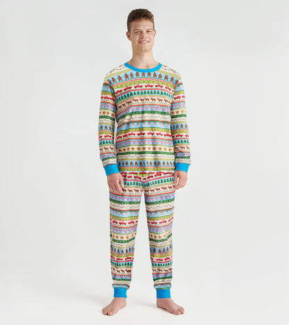 Men's Blue Fun Fair Isle Cotton Pajama Set