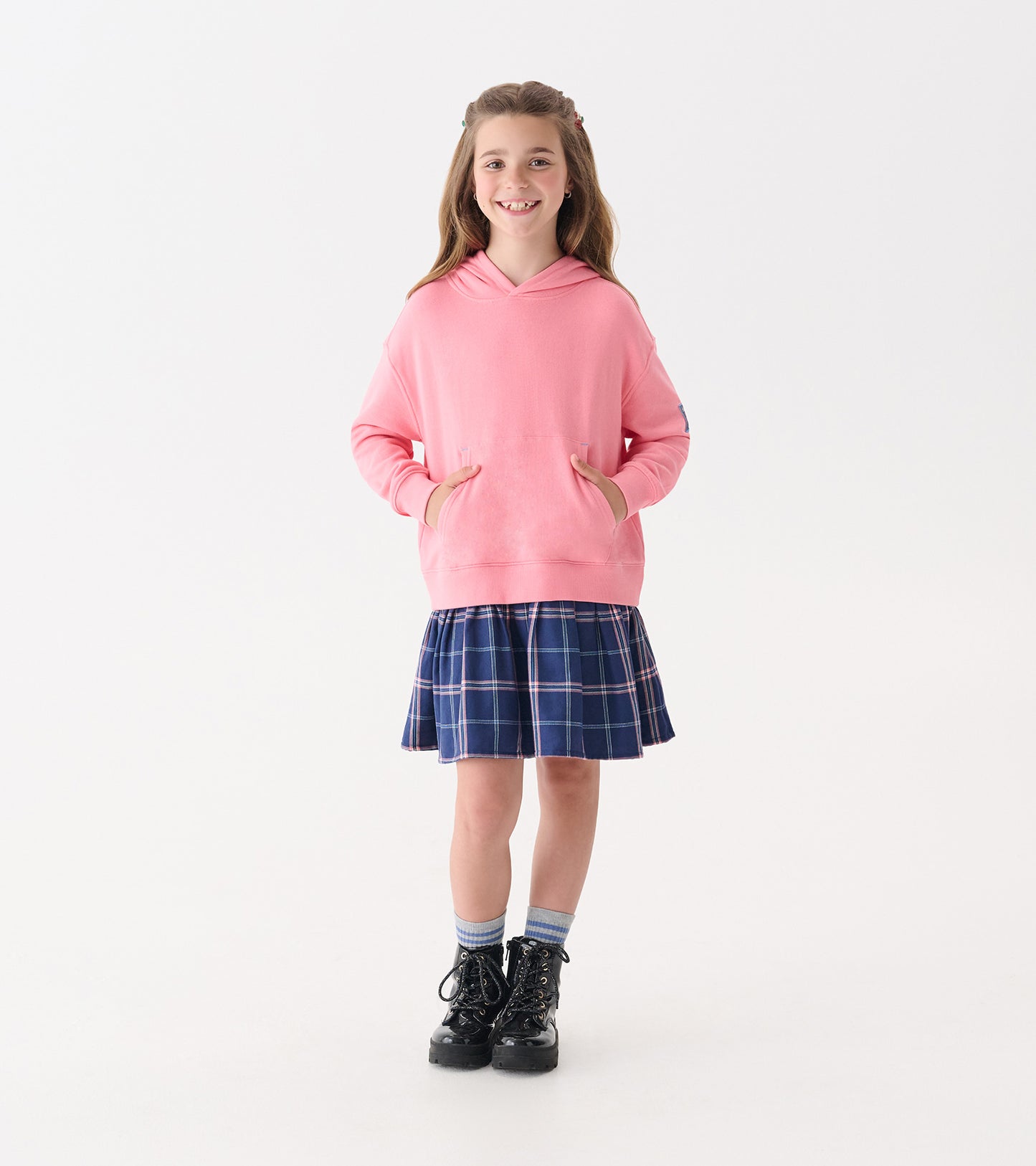Robe-pull à capuchon en matières mixtes – Tartan BGBG