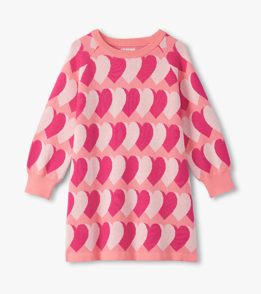 Girls Graphic Hearts Swing Sweater Dress