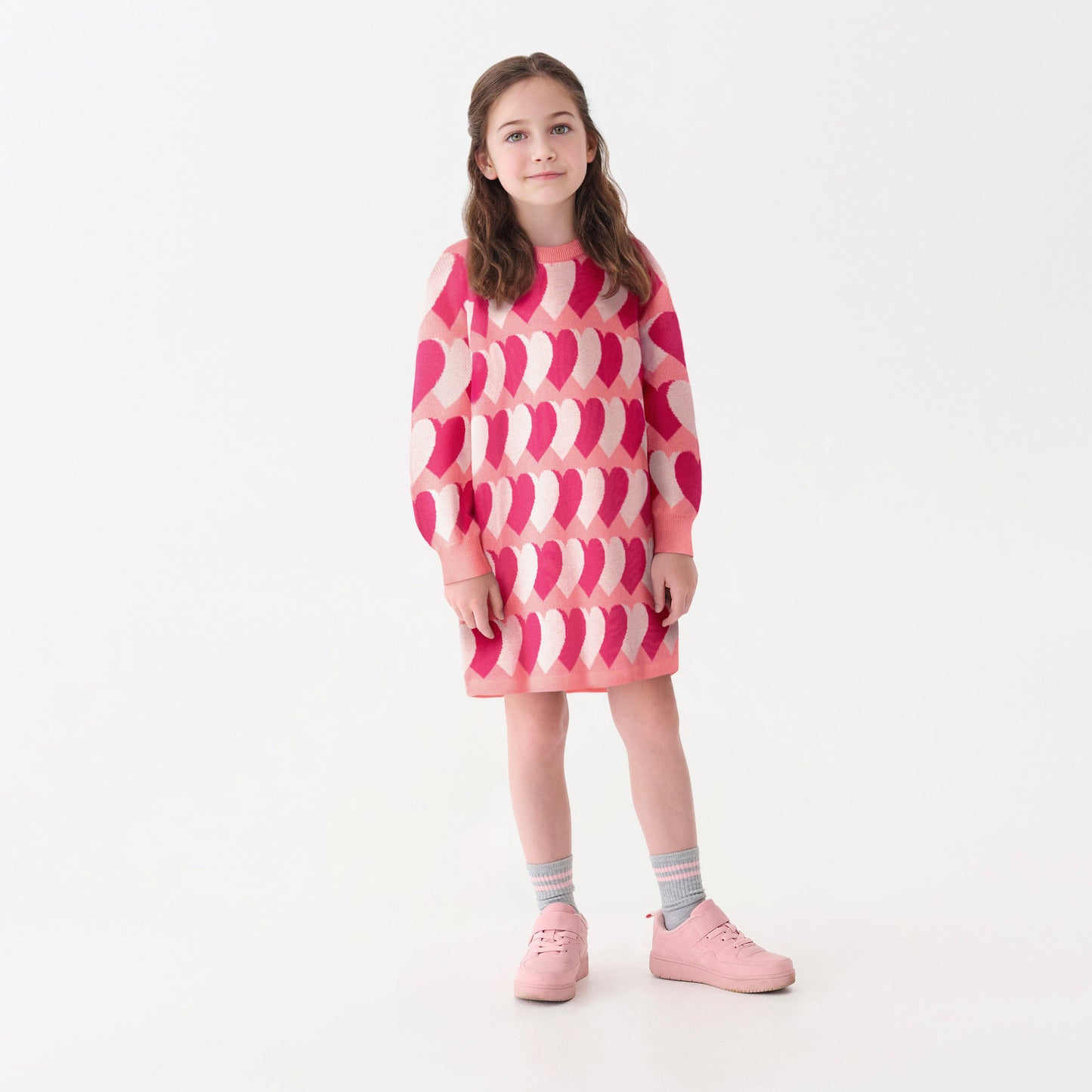 Girls Graphic Hearts Swing Sweater Dress
