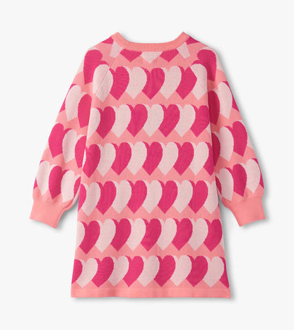 Girls Graphic Hearts Swing Sweater Dress