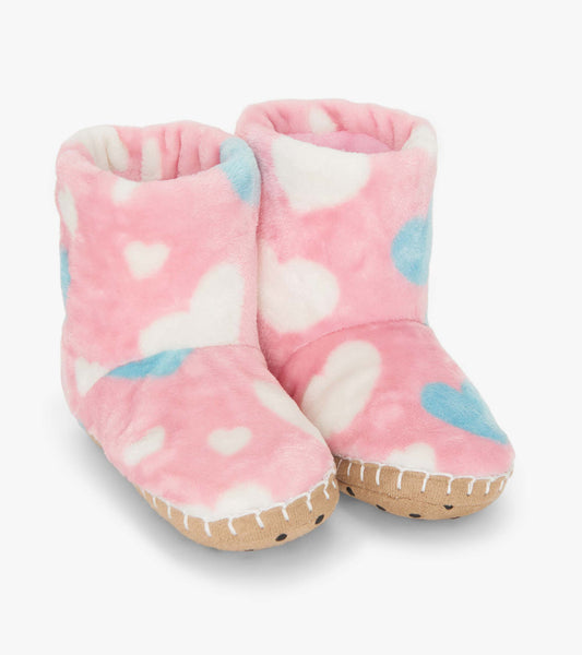 Girls Big Hearts Fuzzy Fleece Slippers