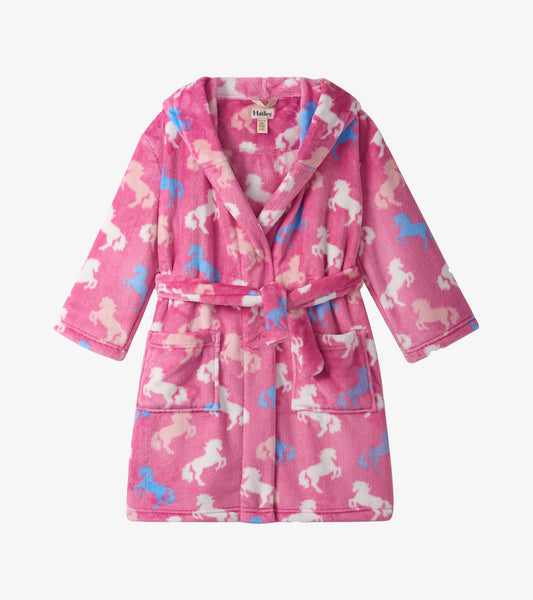 Girls Beautiful Horses Fuzzy Fleece Robe