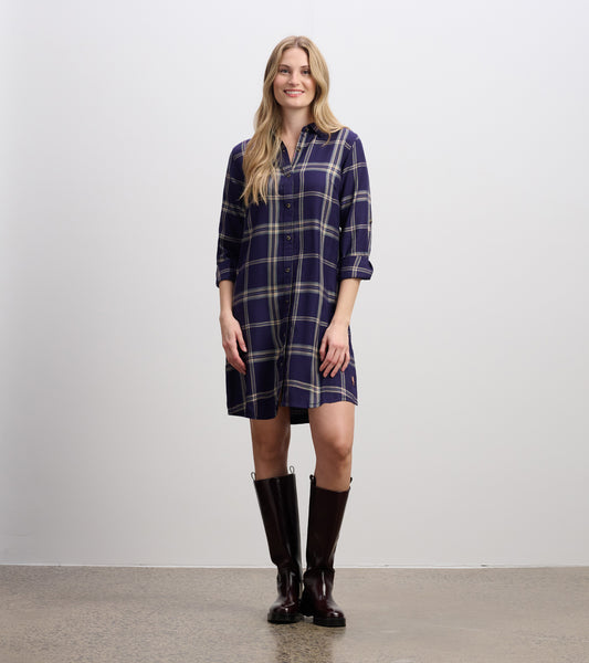 Cara Shirt Dress - Heirloom Navy Plaid