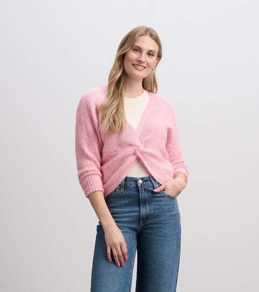 Pull à devant croisé pour femme – Rose pastel