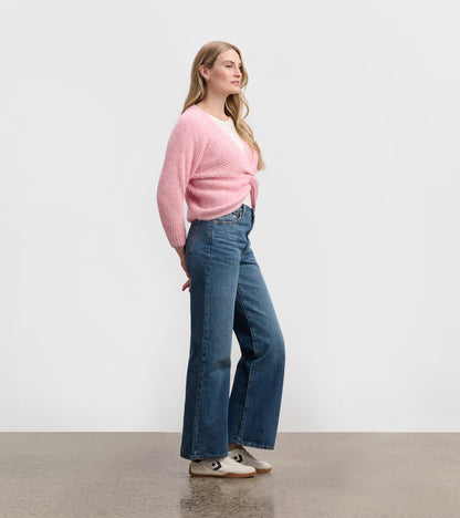 Pull à devant croisé pour femme – Rose pastel