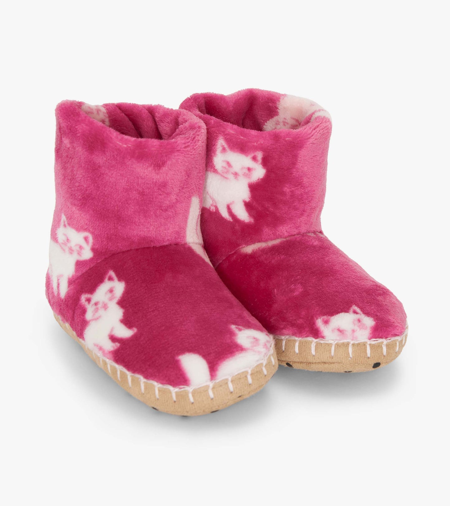Pantoufles en molleton duveteux pour fille – Petits chatons sur fond rose
