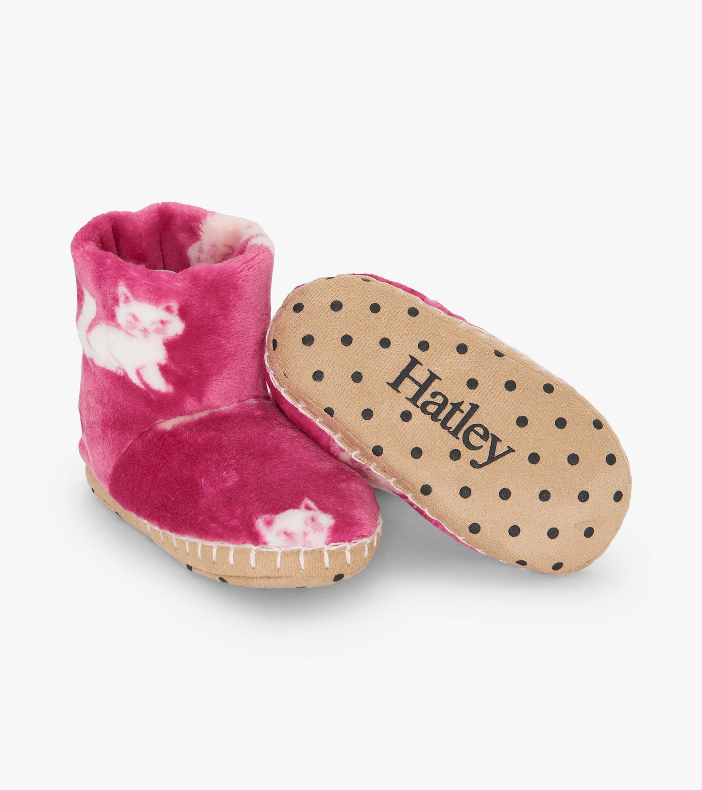 Pantoufles en molleton duveteux pour fille – Petits chatons sur fond rose
