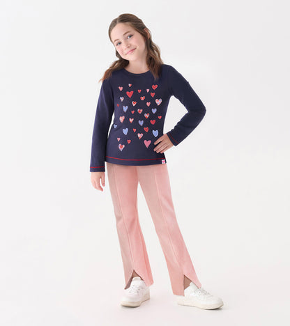 Girls Falling Hearts Long Sleeve Graphic Tee