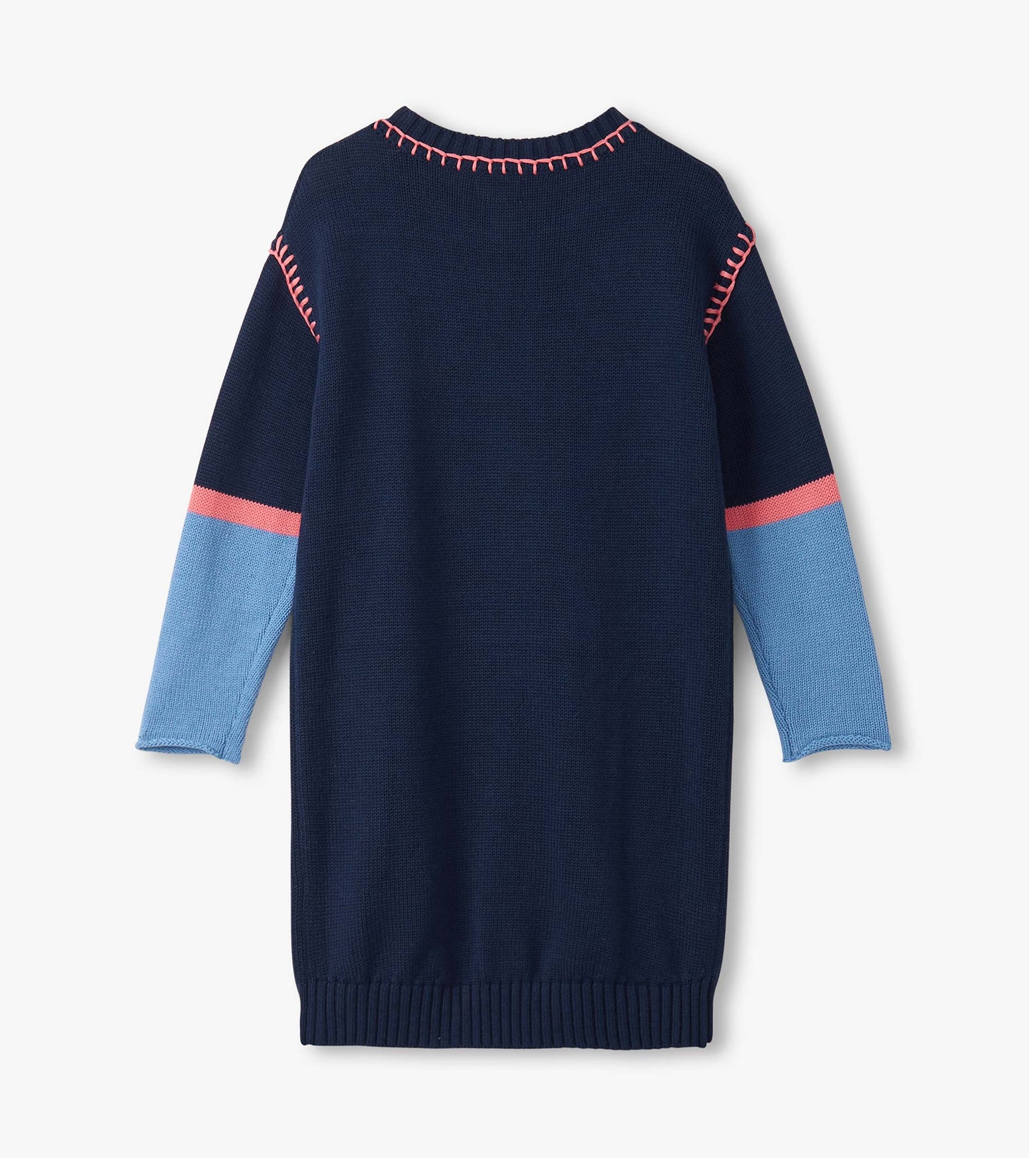 Girls Navy Flower Drop Shoulder Sweater Dress
