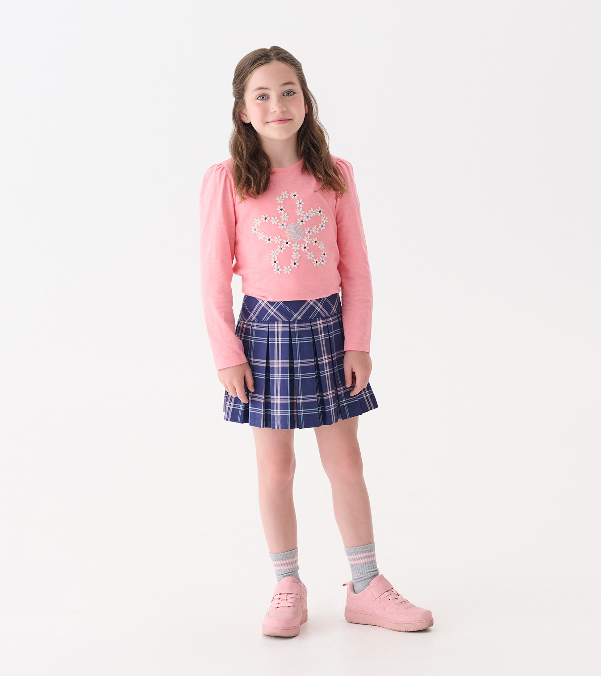 Girls Preppy Plaid Pleated Skirt