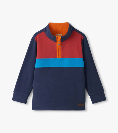Boys Navy Colour Block Fleece 1/4 Zip Mockneck