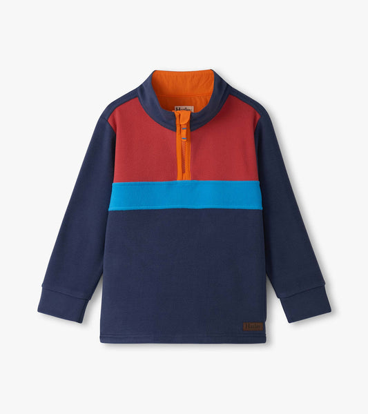 Pull à col montant et glissière au quart – Blocs bleu marine