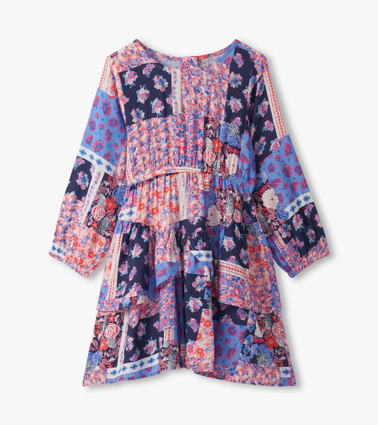 Girls Patchwork Floral Flounce Dress