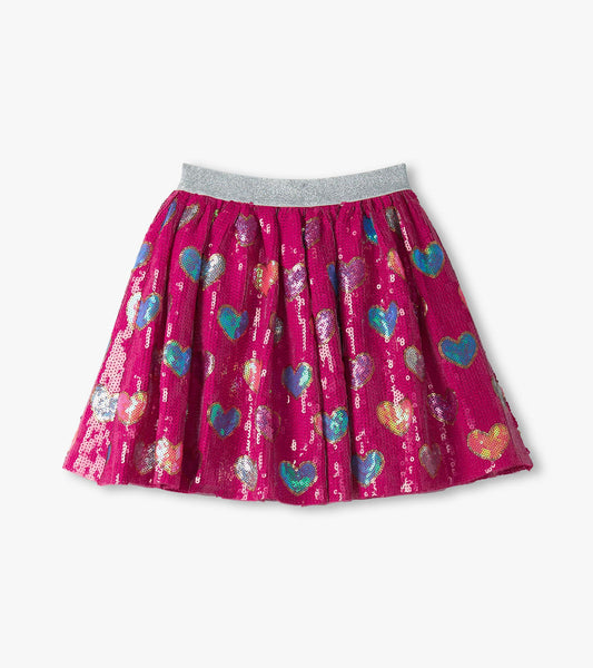 Jupe à paillettes pour fille – Explosion d’amour sur fond rose