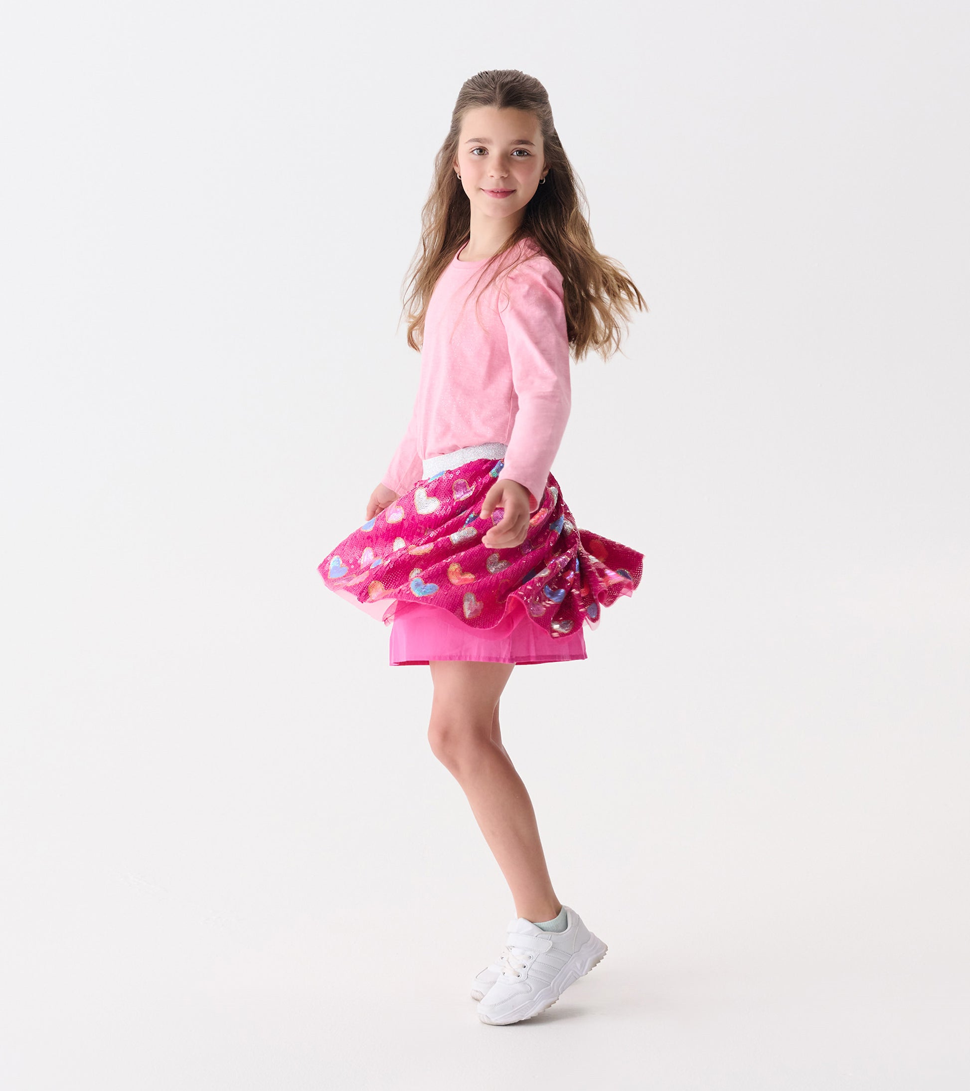 Girls Pink Busted Hearts Sequin Skirt - Main Image
