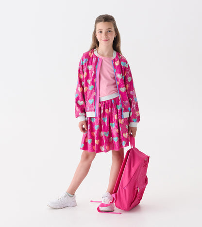 Girls Pink Busted Hearts Sequin Skirt