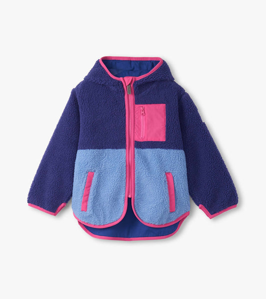 Veste en faux sherpa – Blocs de couleur bleu roi