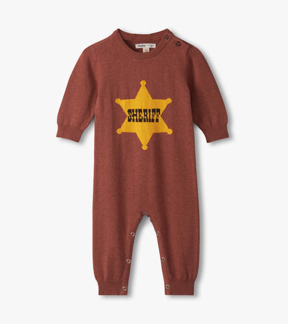 Barboteuse en tricot pour bébé garçon – Étoile de shérif sur fond brun