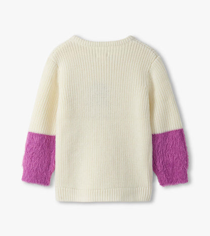 Girls Gold Bow Fluffy Sleeve Sweater