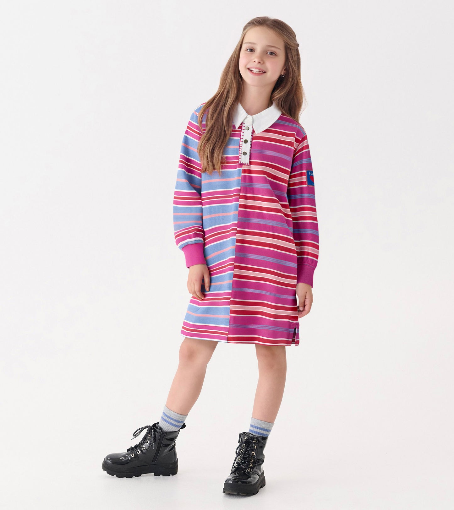 Girls Mixed Stripes Polo Dress