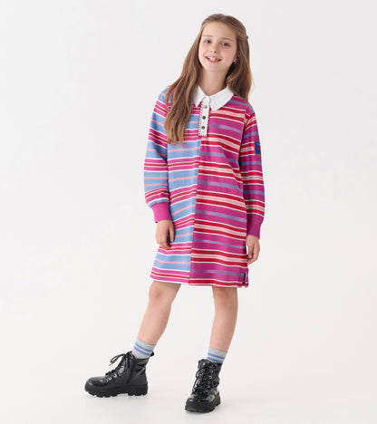 Girls Mixed Stripes Polo Dress