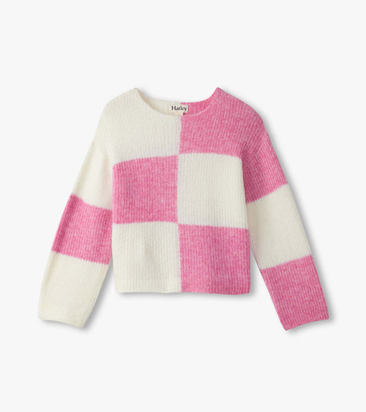 Pull à emmanchure basse – Carreaux rose de mer