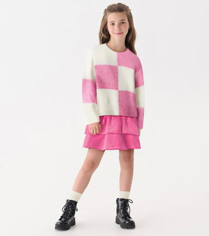 Pull à emmanchure basse – Carreaux rose de mer