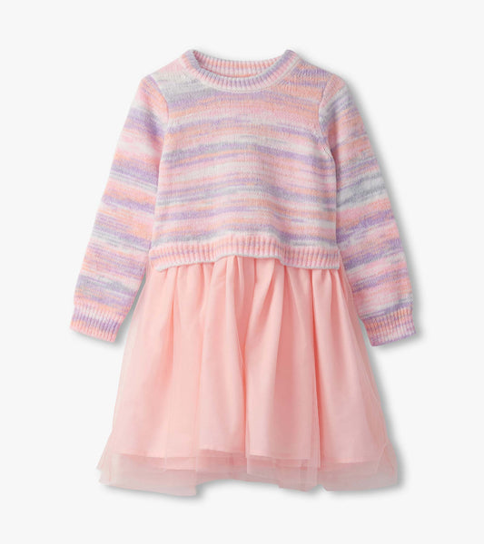 Girls Pastel Rainbow Fuzzy Mixed Skirt Dress