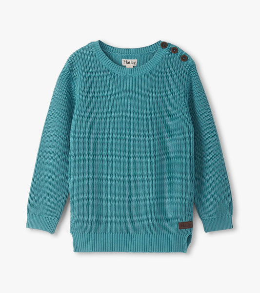 Boys Teal Button Neck Sweater