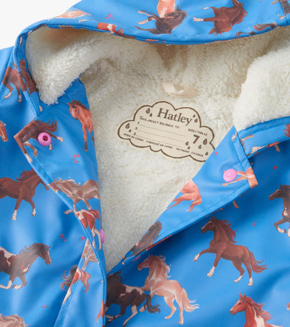 Girls Tinsel Horses Sherpa Lined Button-Up Rain Jacket
