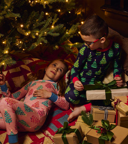 Girls Pink Bottle Brush Trees Cotton Pajama Set