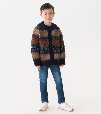 Boys Vintage Fair Isle Shawl Collar Cardigan