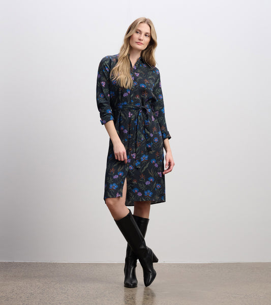 Emma Midi Shirt Dress - Dark Floral