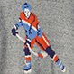 Illustration of a hockey player in blue, white, and orange uniform skating with a stick