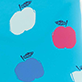 Three rounded apple-shaped icons in white, pink, and blue on a light blue background, each with a small leaf and stem