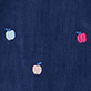 Dark blue textured background with small apple icons in white, peach, and pink