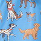 Blue pattern with illustrated dogs in various poses