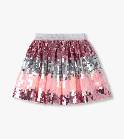 Girls sequin skirt with silver glitter waistband and pink to silver gradient sequins