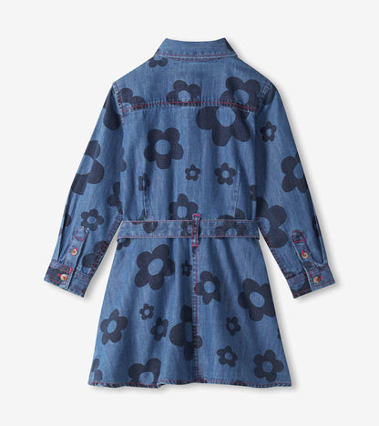 Robe en denim à grandes fleurs évasée à ceinture – Filles