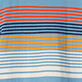 Horizontal stripes in orange, red, navy, yellow, and light blue on white