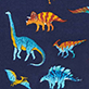 Colorful dinosaur illustrations on a dark background