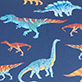 Blue dinosaur pattern with orange and teal dinosaurs and leaf shapes
