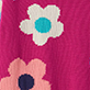 Pink textured fabric with white and peach flowers and blue centers