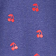 Blue textured background with four small red abstract shapes