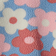 Blue background with pink, red, and white flower pattern