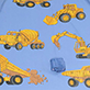 Pattern of yellow tractors and construction vehicles on a blue background