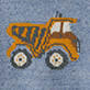 Orange tiger-striped tractor on a blue textured background